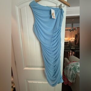 Elegant Blue Draped Women's Dress